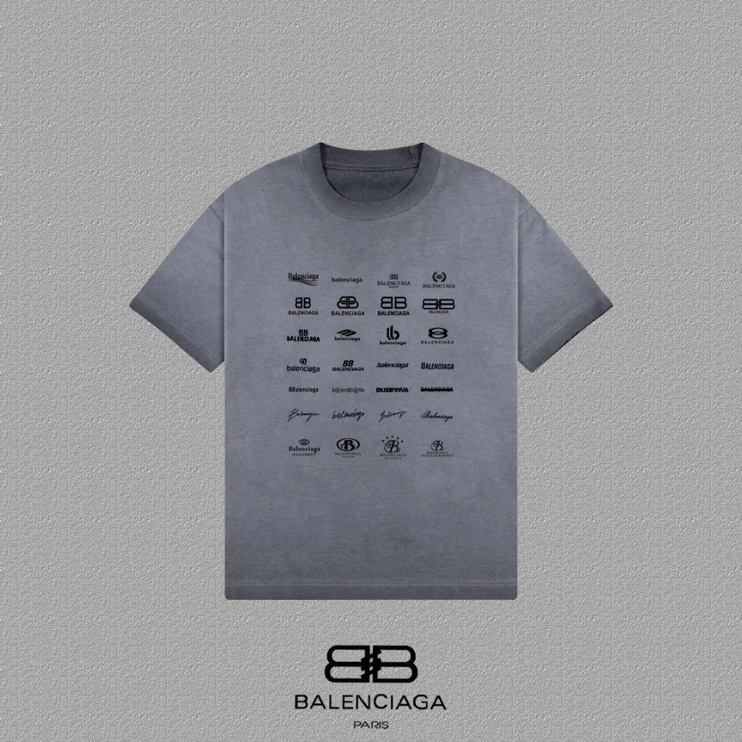 P90✨🔥 [balenciaga] 2026FW Paris lettering short-sleeved T-shirt Premium 26s double yarn 300g fabric, washed and sprayed with old and frayed craftsmanship Color: washed brown, washed Purple, washed Gray Size: S M L XL 2XL